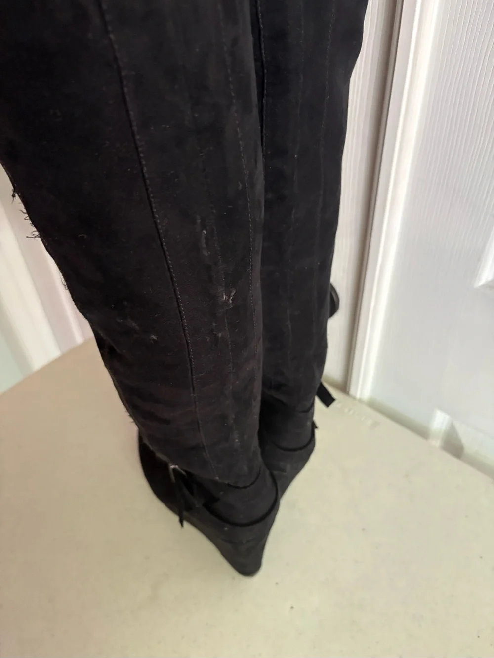 Barbie Black Over-the-Knee Suede Boots with Buckle Detail